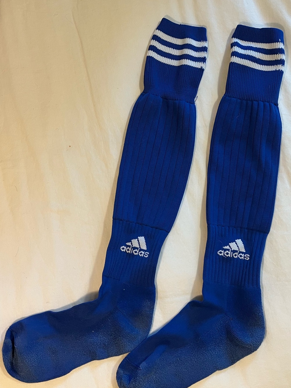 adidas Men's Blue Athletic Soccer Socks with White Stripes
